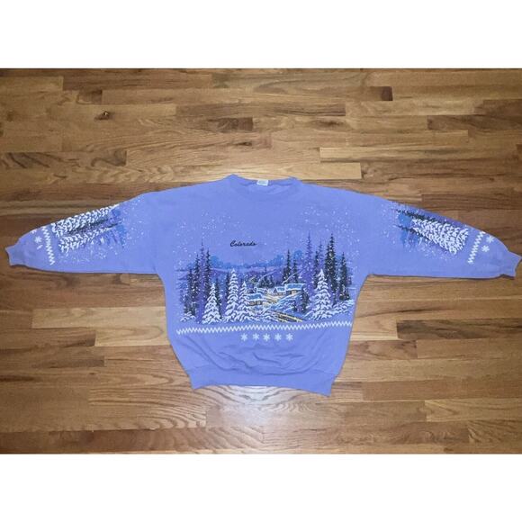 Vintage 90s Puff Paint Colorado Mountains Graphic Sweatshirt USA Womens Size M/L - Picture 8 of 11